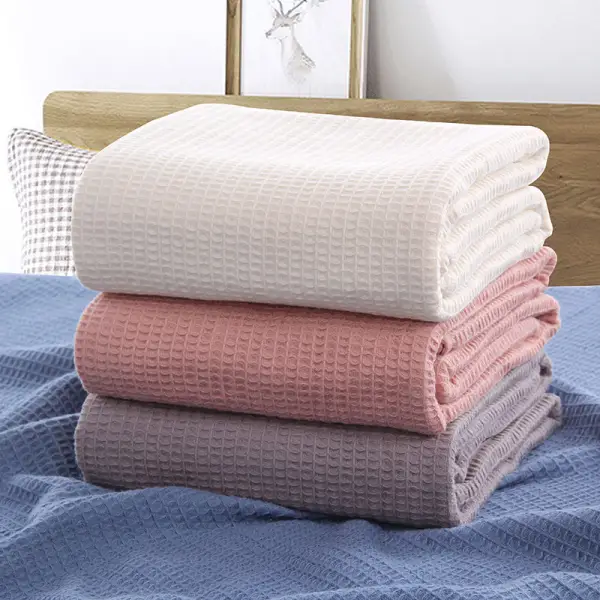 Baby Cotton Comfortable Solid Color Waffle Blanket - Popopiestyle.com 