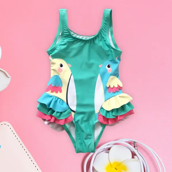 【6M-7Y】Girls Cute Bird Print Lace One-piece Swimsuit - Popopiestyle.com 