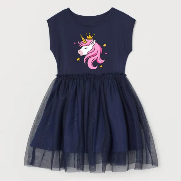 【18M-9Y】Cute Unicorn Round Neck Short Sleeve Dress - Popopiestyle.com 