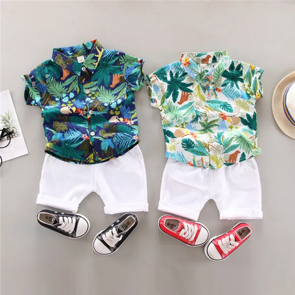 【12M-5Y】Boys Tropical Leaf Print Casual Suit - Popopiestyle.com 