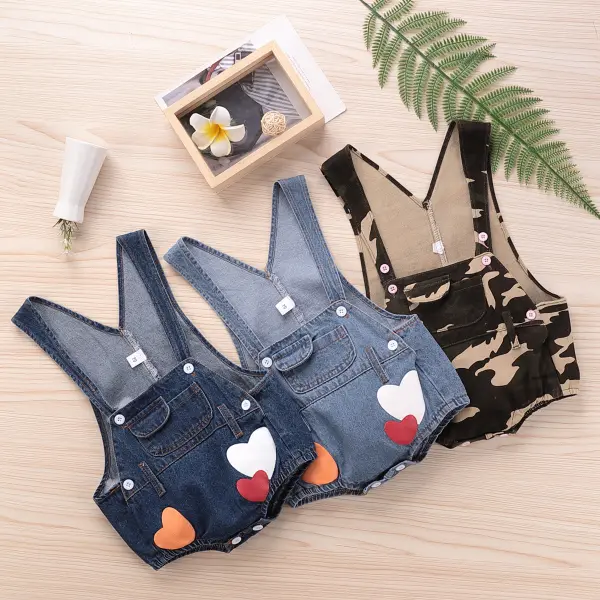 【6M-3Y】Baby Casual Love Pocket Denim One-Piece Romper - Popopiestyle.com 