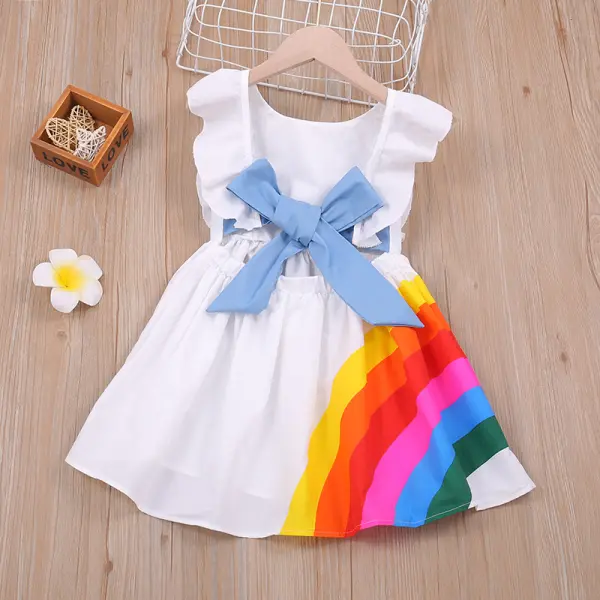 【18M-7Y】Girls Rainbow Backless White Dress - Popopiestyle.com 