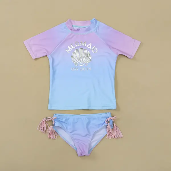 【3Y-11Y】Girls Mermaid Shell Print Split Swimsuit Set - Popopiestyle.com 