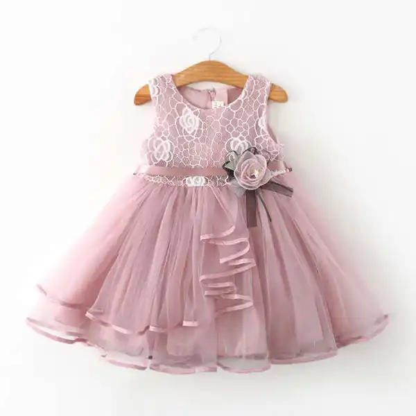 【18M-7Y】Girls Sweet Sleeveless Lace Mesh Stitching Dress - Popopiestyle.com 