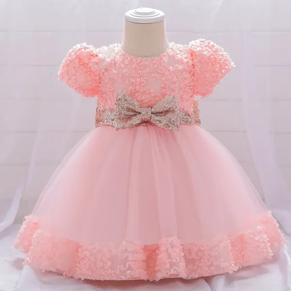 【6M-24M】Sweet Golden Bow Mesh Embroidery Princess Dress - Popopiestyle.com 