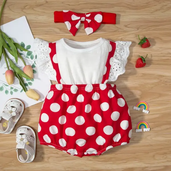 【6M-24M】Cute Polka Dot Print Bow Round Neck Romper - Popopiestyle.com 