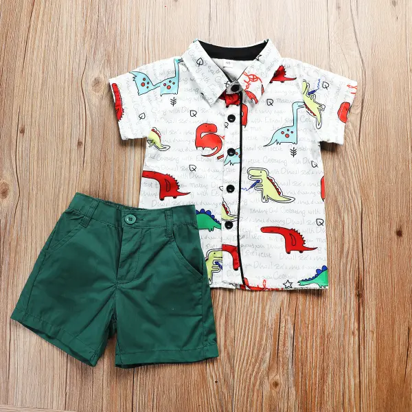 【18M-7Y】Boys Colorful Dinosaur Short-Sleeved Shirt Print Shorts Set - Popopiestyle.com 