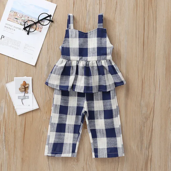 【12M-5Y】Ruffled Plaid Straps Two Pieces Set - Popopiestyle.com 