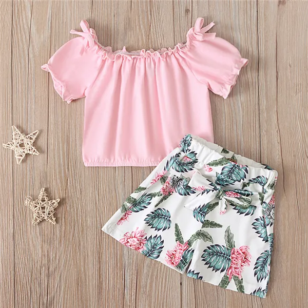 【18M-7Y】Girls Flower Print Shorts Suit - Popopiestyle.com 