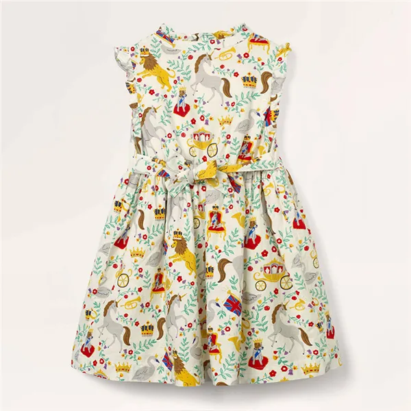 【18M-9Y】Girls Unicorn Print Little Flying Sleeve Dress - Popopiestyle.com 