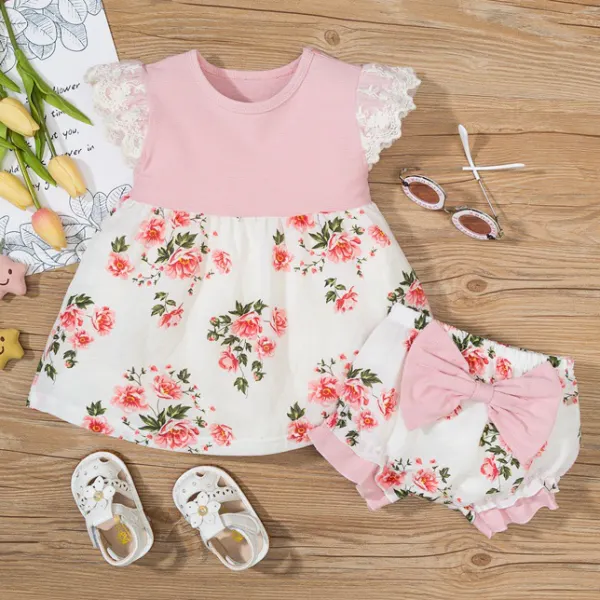 【9M-3Y】Cute Flower Print Pink Set - Popopiestyle.com 