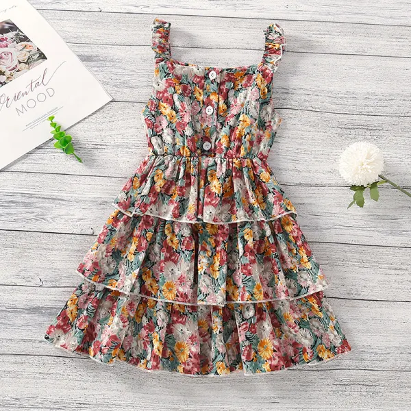 【18M-7Y】Girls Sweet Floral Chiffon Sleeveless Cake Dress - Popopiestyle.com 