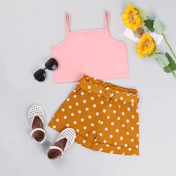 【18M-7Y】Girls Fashion Casual Camisole Top Polka Dot Shorts Set - Popopiestyle.com 