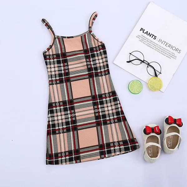 【18M-7Y】Girls Sleeveless Plaid Sling Dress - Popopiestyle.com 