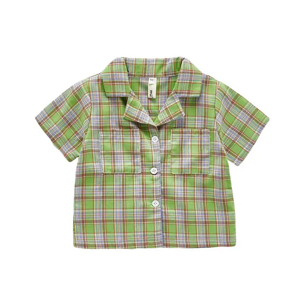 【12M-7Y】Boys Check Short Sleeve Shirt - Popopiestyle.com 