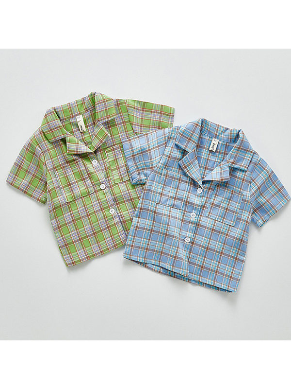 【12M-7Y】Boys Plaid Short Sleeve Shirt