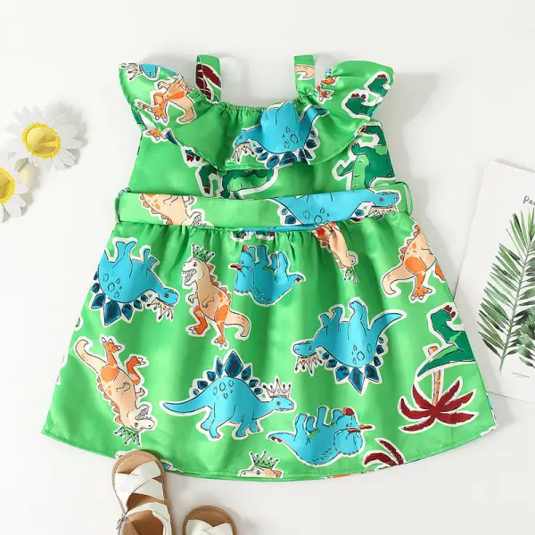 【18M-7Y】Girls Fresh Sweet Cartoon Dinosaur Print Cimisole Dress - Popopiestyle.com 