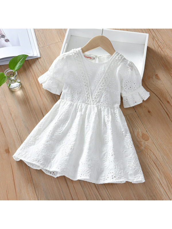 【18M-7Y】Girls Sweet White Lace Short Sleeve Dress
