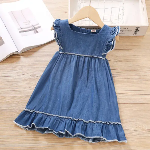 【18M-7Y】Girls Sweet Denim Short Sleeve Dress - Popopiestyle.com 