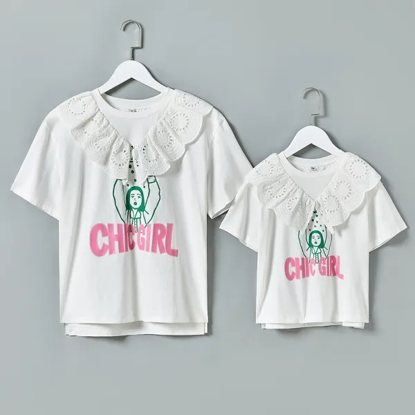 Round Neck Short Sleeve Mom Girl Matching T-shirt - Popopiestyle.com 