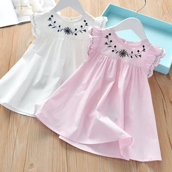 【18M-7Y】Girls Fashion Simple Simple Embroidered Sleeveless Dress - Popopiestyle.com 