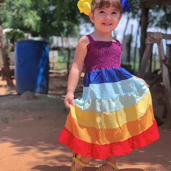 Fashion Rainbow Colorblock Cami Mom Girl Matching Dress - Popopiestyle.com 