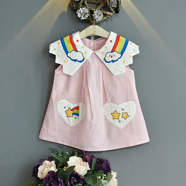 【18M-7Y】Girls Rainbow Print Sleeveless Dress - Popopiestyle.com 