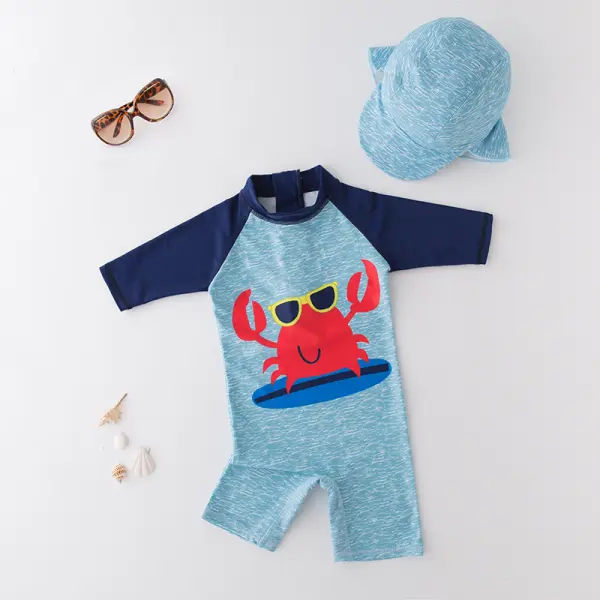 【18M-7Y】Boys Cartoon Print Contrast Color One-piece Swimsuit - Popopiestyle.com 