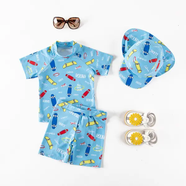 【18M-7Y】Boys Cartoon Print Split Cap Swimsuit - Popopiestyle.com 