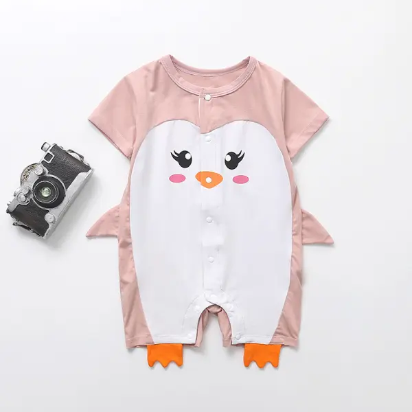 【3M-24M】Baby Girl Short-sleeved Penguin Print Romper - Popopiestyle.com 