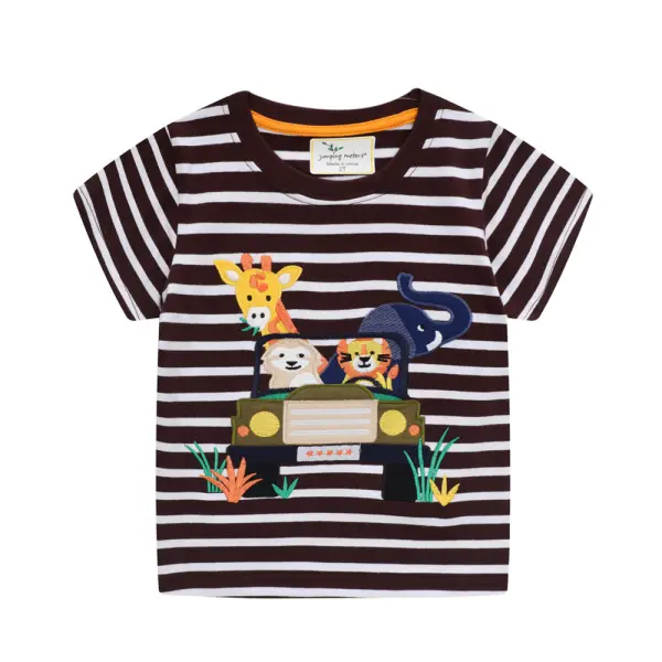 【18M-7Y】Boys Striped Cartoon Print Short Sleeve T-shirt - Popopiestyle.com 