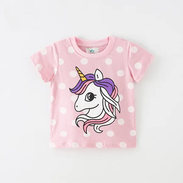 【18M-9Y】Girls Polka Dot Cartoon Print Short Sleeve T-shirt - Popopiestyle.com 