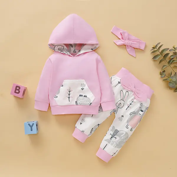 Girls Cartoon Print Long-sleeved Hooded Sweatshirt Pants Set - Popopiestyle.com 