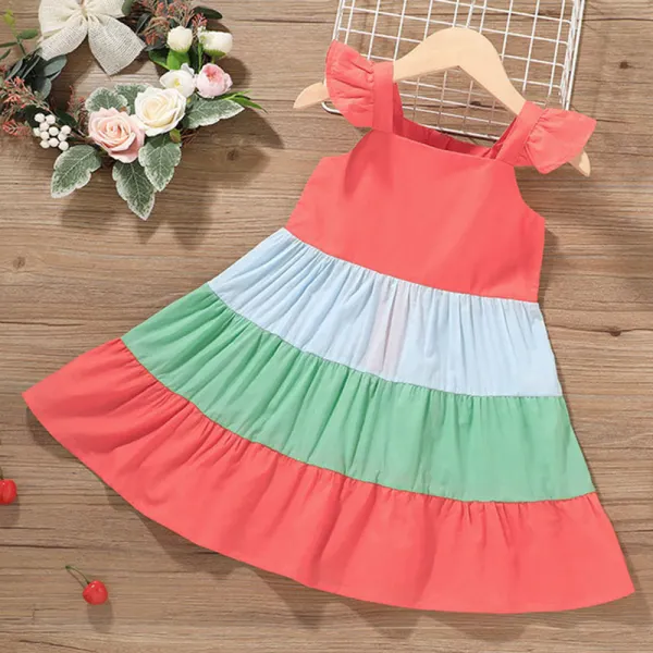 【6M-4Y】Girls Sweet Color Block Dress - Popopiestyle.com 