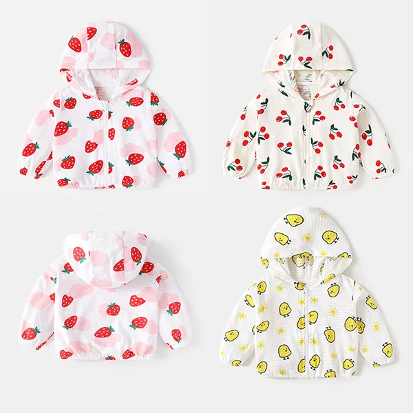 【6M-4Y】Girls' Hooded Cotton Cardigan Cartoon Print Sun Protection Jacket - Popopiestyle.com 