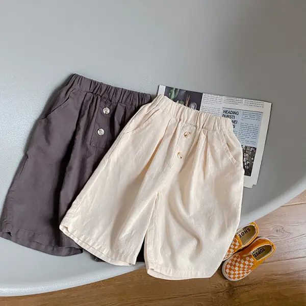 【18M-9Y】Boys Button-decorated Trendy Five-point Pants - Popopiestyle.com 