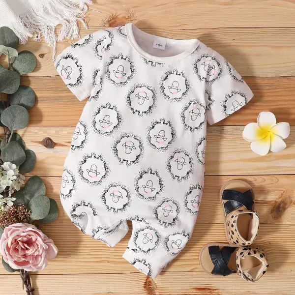 【0M-18M】Cute Cartoon Print Round Neck Short Sleeve Romper - Popopiestyle.com 