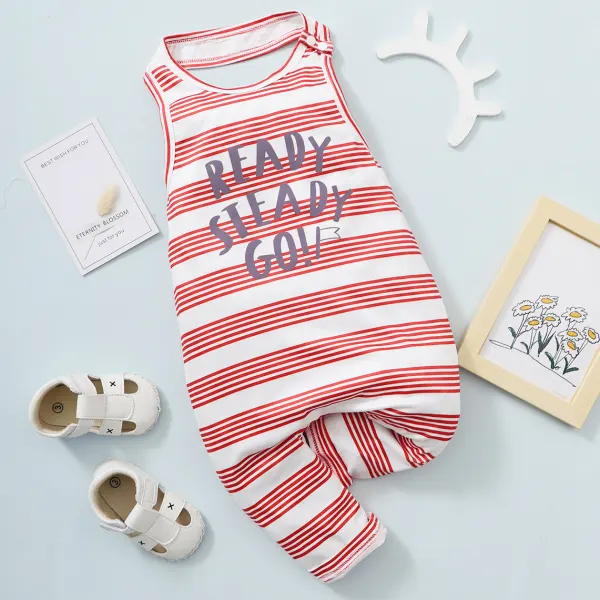 【0M-18M】Cute Letter Print Striped Romper - Popopiestyle.com 