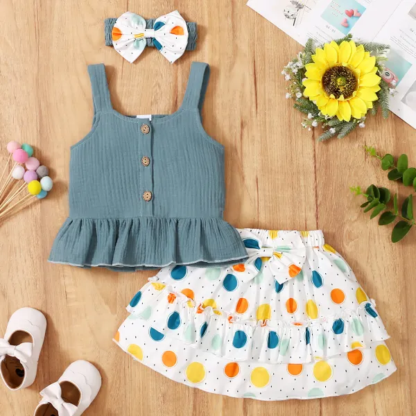 【3M-3Y】Cute Ruffled Top and Polka Dot Skirt Set - Popopiestyle.com 