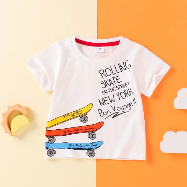 Boys Letter Scooter Print Short Sleeve T-shirt - Popopiestyle.com 