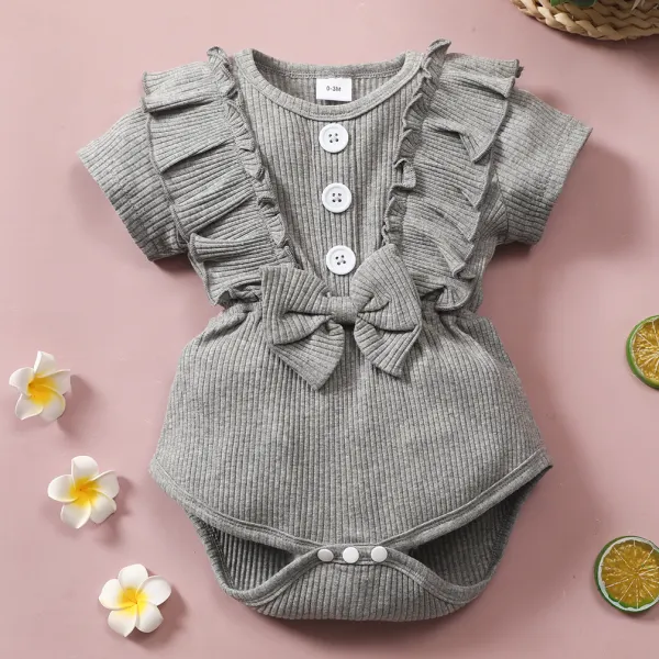 【0M-18M】Cute Bow Round Neck Short Sleeve Romper - Popopiestyle.com 