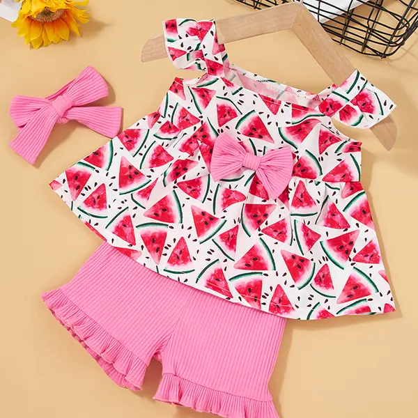 【3M-3Y】Girls Sleeveless Watermelon T-shirt Shorts Suit - Popopiestyle.com 