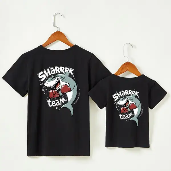 Casual Shark Print Round Neck Short Sleeve Dad and Son Matching T-shirt - Popopiestyle.com 