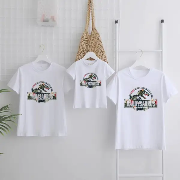 Casual Round Neck Short Sleeve Dinosaur Print Family Matching T-shirt - Popopiestyle.com 