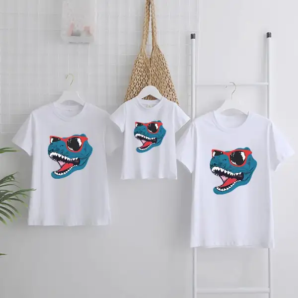 Casual Dinosaur Print Round Neck Short-Sleeved T-Shirt Family Matching Outfits - Popopiestyle.com 