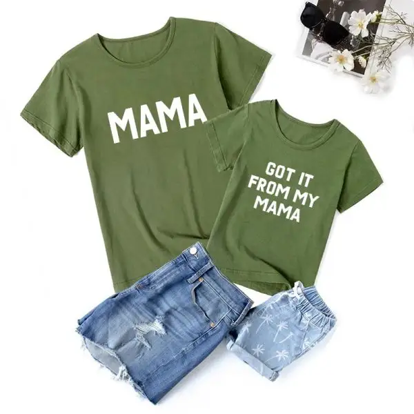 Casual Print Round Neck Short Sleeve Mom Kid Matching T-shirt - Popopiestyle.com 