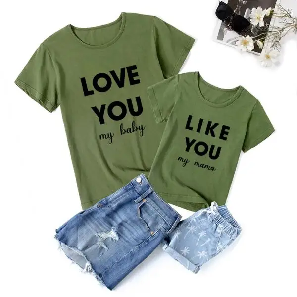 Casual Print Round Neck Short Sleeve Mom Kid Matching T-shirt - Popopiestyle.com 