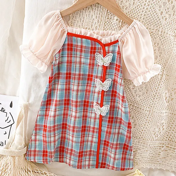 【18M-9Y】Sweet Red Plaid Puff Sleeve Dress - Popopiestyle.com 