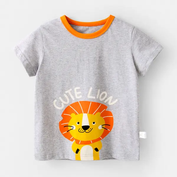 Boys Cartoon Animal Print Short Sleeve T-shirt - Popopiestyle.com 