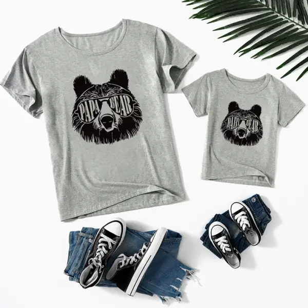 Casual Bear Print Round Neck Short Sleeve Dad and Son Matching T-shirt - Popopiestyle.com 